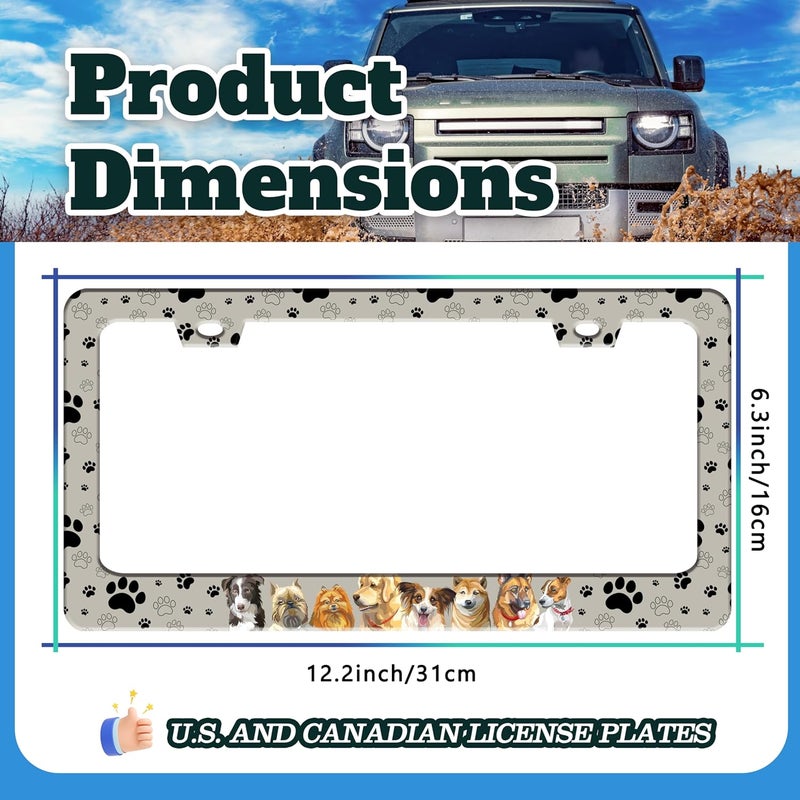 TINALUIN Dog License Plate Frame Pet Paw Prints Stainless Steel License Plate Holder for Front or Rear Car Tags Funny for Car Decoration Accessories with Screws 6.3 X 12.2 in for Women Men - Image 3